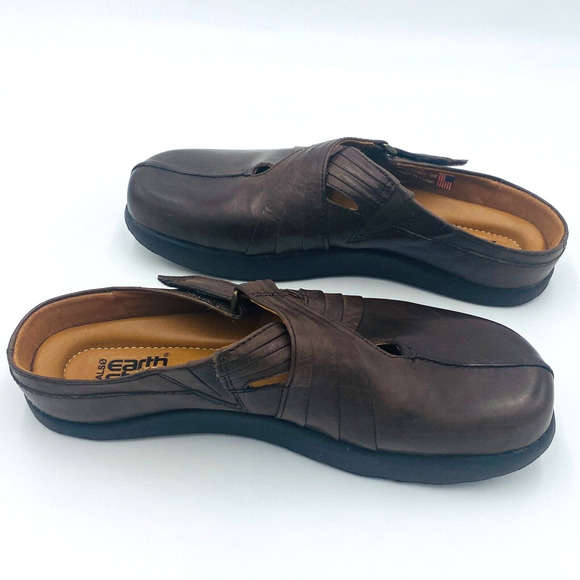 KALSO EARTH SHOE Fawn Mahogany clog style mules Women's 6B Brown Leather Slip-on - Picture 9 of 11